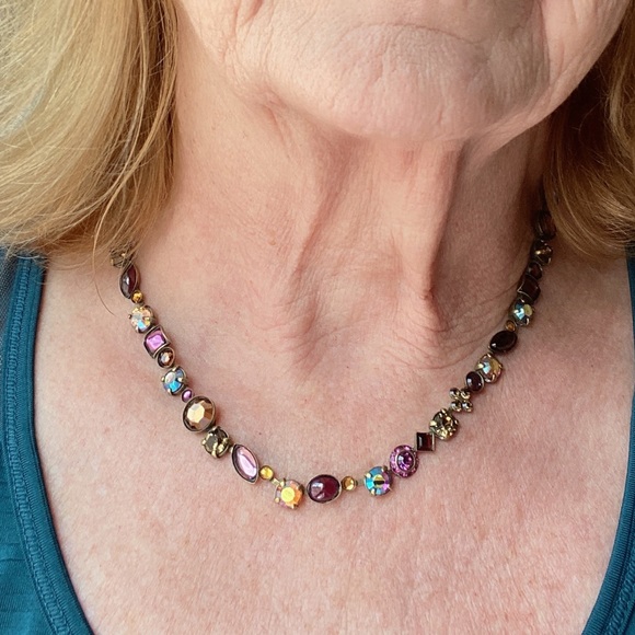 VTG Sorrelli Purple, Orange & Aurora Borealis Crystal Classic Line Necklace - Picture 3 of 16
